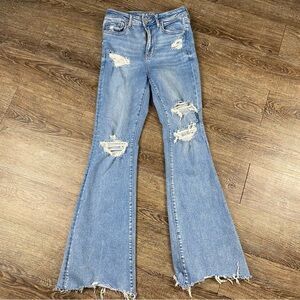 American Eagle Jeans Women 6 Super Hi Rise Flare Distressed Next Level Stretch